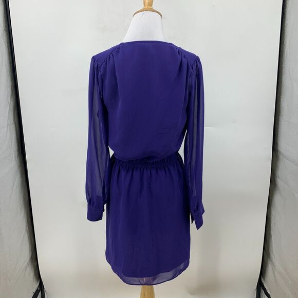 BCBGeneration Surplice Dress Womens XXS Royal Blue Cinch Waist Chiffon Sleeves - Picture 7 of 16